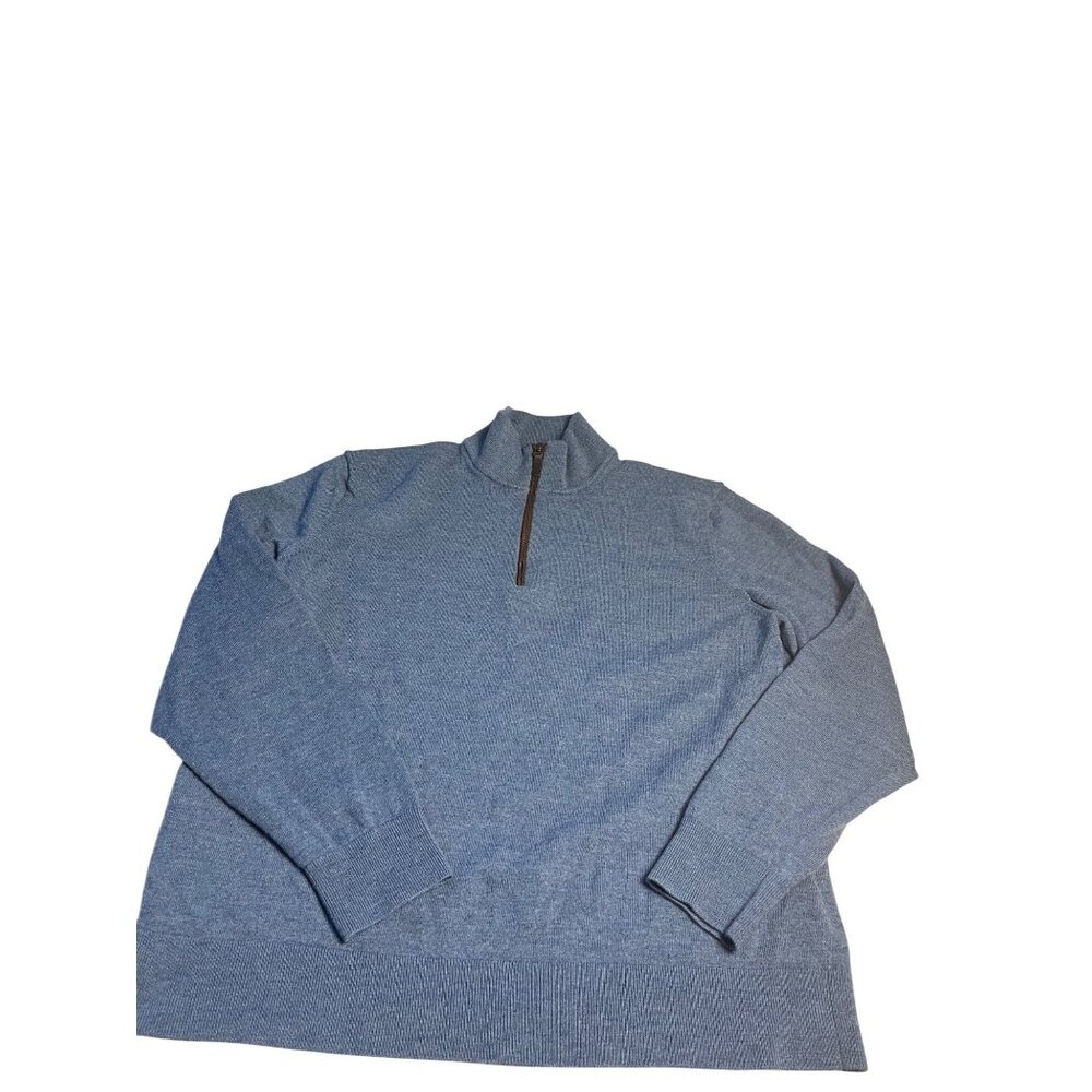 UNTUCKit Mens L  Belguardo 1/4 Zip Mock Neck Blue Sweater Merino Wool Suede trim